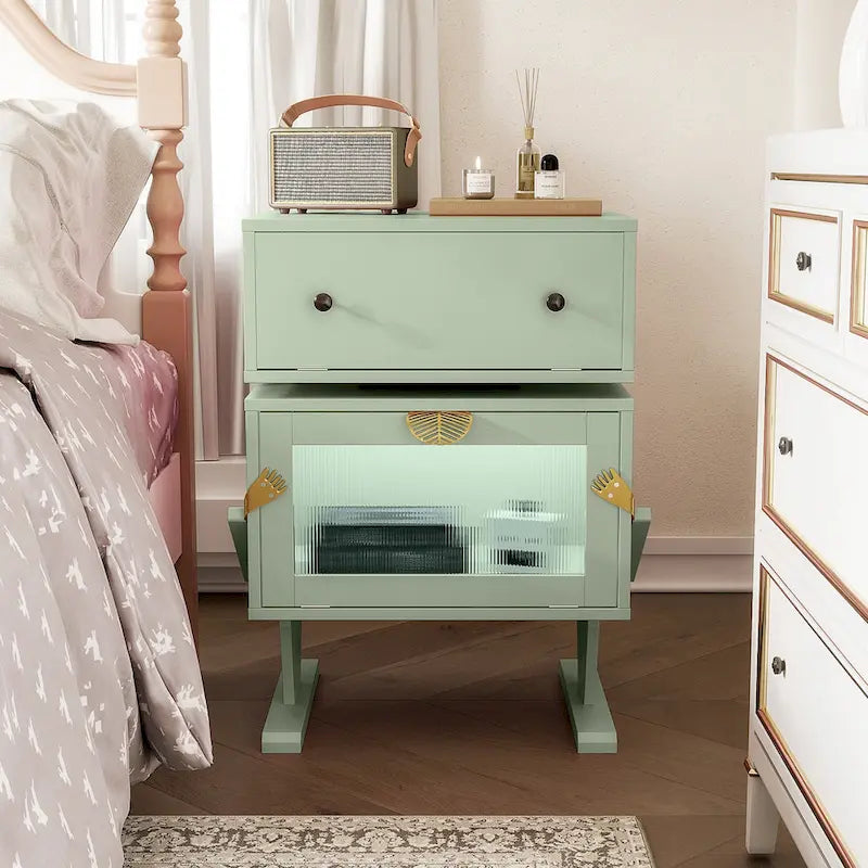 Comodino con cassetto girevole e striscia LED