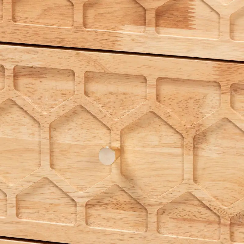 Hosea Japandi Carved Honeycomb Natural 2-Drawer Nightstand
