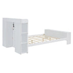 Letto a piattaforma con scaffali integrati, luci LED e porte USB, misura matrimoniale/singola