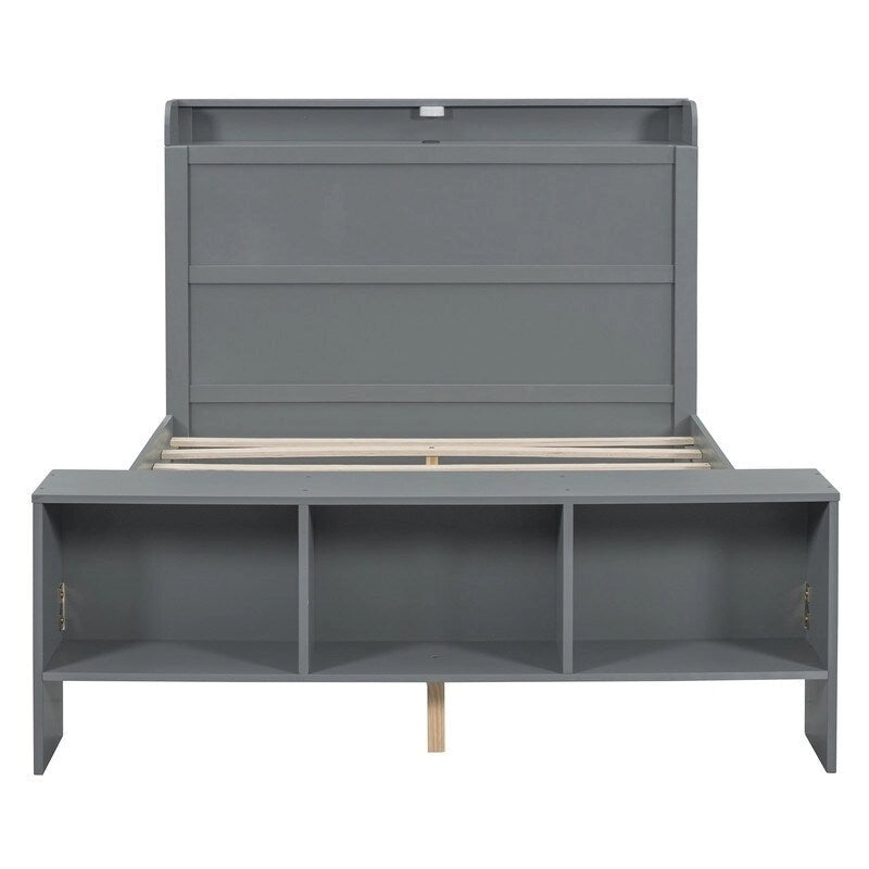 Letto a piattaforma con scaffali integrati, luci LED e porte USB, misura matrimoniale/singola