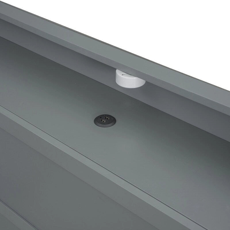 Letto a piattaforma con scaffali integrati, luci LED e porte USB, misura matrimoniale/singola