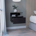 Comodino Sospeso 12H, da Parete con Cassetto Singolo e Ripiano a 2 Livelli, per Camera da Letto, Armadio, Ingresso, Dormitorio Universitario