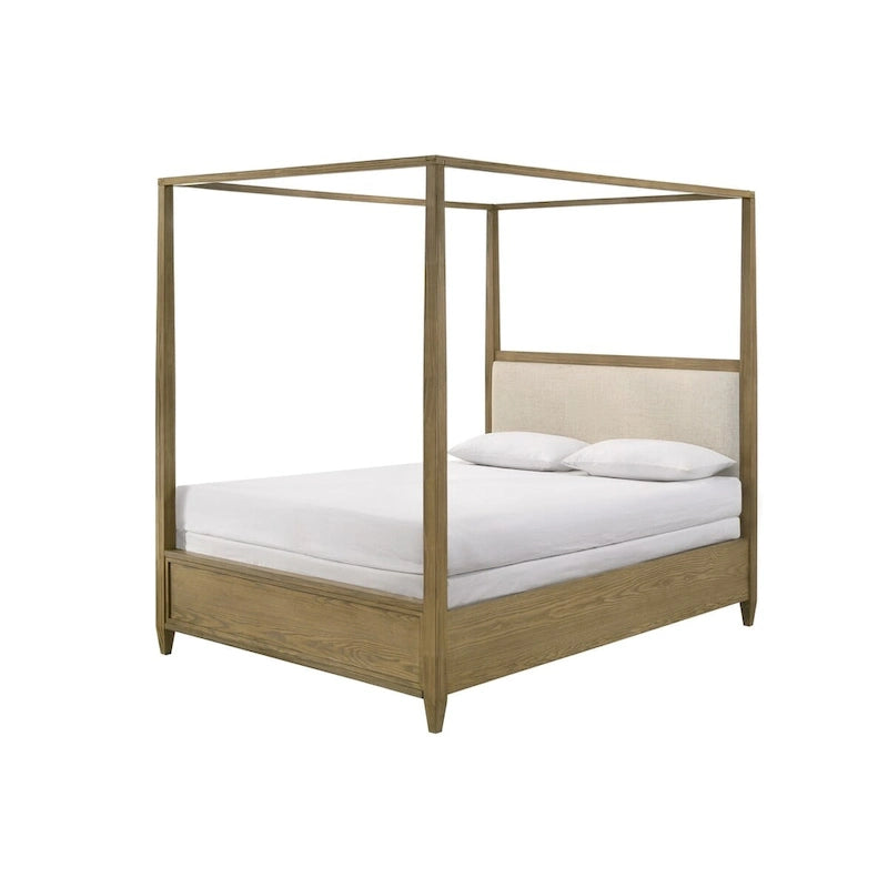 Set camera da letto con piattaforma e baldacchino rivestito Newell a 6 pezzi, marrone chiaro