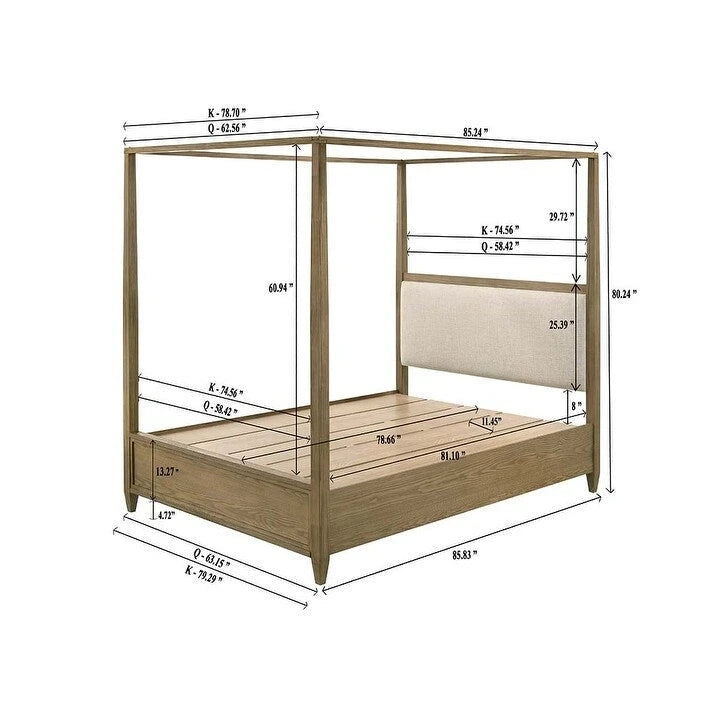 Set camera da letto con piattaforma e baldacchino rivestito Newell a 6 pezzi, marrone chiaro