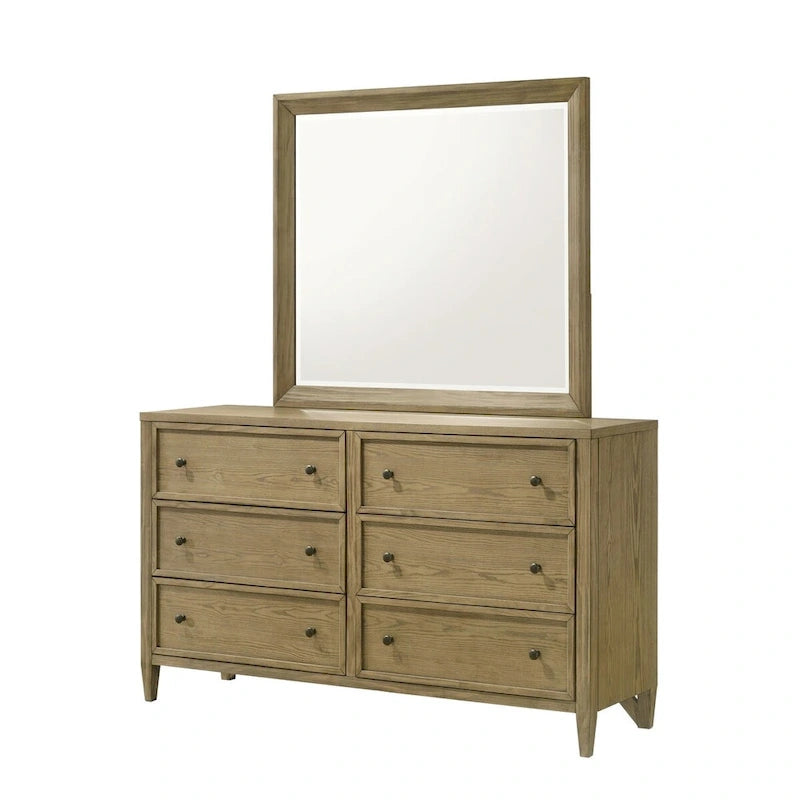 Set camera da letto con piattaforma e baldacchino rivestito Newell a 6 pezzi, marrone chiaro