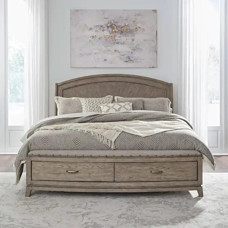 Set camera da letto Avalon Burnished Beige Oak King Panel Storage Bed