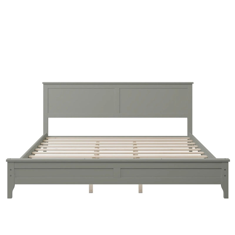 Letto King in Pino Grigio Moderno con Piattaforma - Design a Doghe Semplice, Elegante, Alta Capacità di Carico
