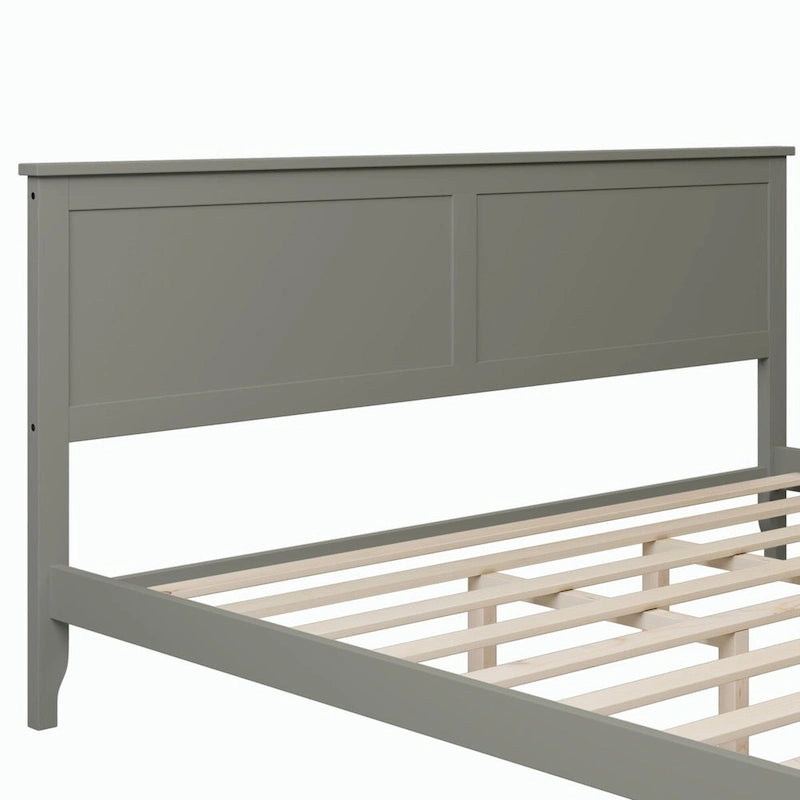 Letto King in Pino Grigio Moderno con Piattaforma - Design a Doghe Semplice, Elegante, Alta Capacità di Carico