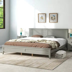 Letto King in Pino Grigio Moderno con Piattaforma - Design a Doghe Semplice, Elegante, Alta Capacità di Carico