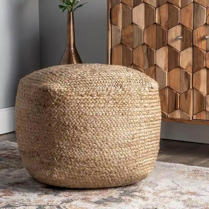 Pouf poggiapiedi Nuloom in juta intrecciata color sughero