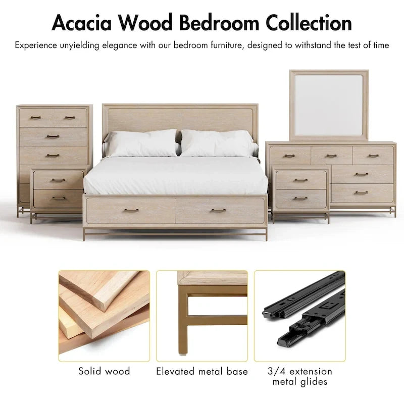 Set camera da letto di transizione 3 pezzi, con comò e 2 comodini, Furniture of America Drayden in legno massiccio di rovere