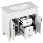 Mobile Bagno Moderno da 90cm con Lavabo Integrato e Specchiera, 2 Ante e 2 Cassetti