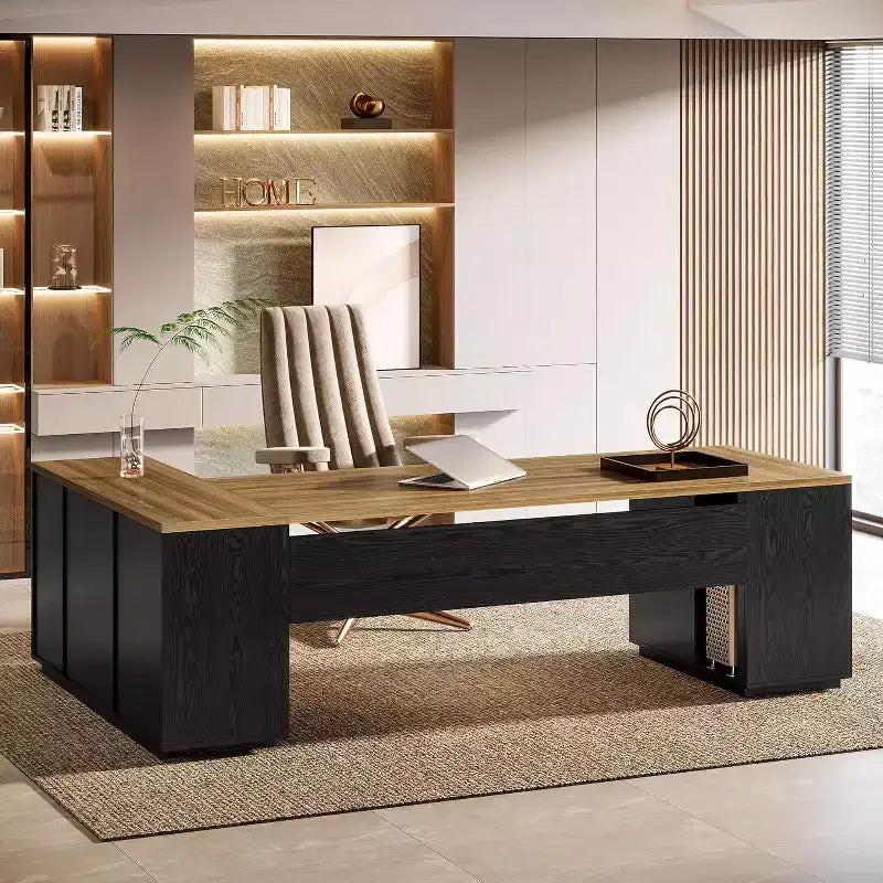 Scrivania direzionale a L Lantine 85.8, scrivania da computer da ufficio extra large con cassetti per schedari per l'home office