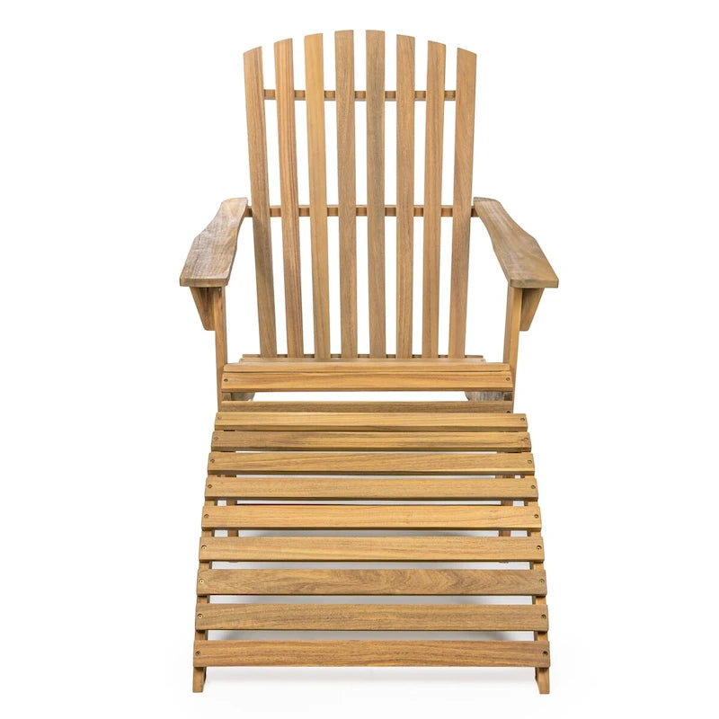 Sedia Adirondack Shoreham tradizionale rustica a 2 pezzi in legno di acacia con poggiapiedi staccabile, di JONATHAN Y