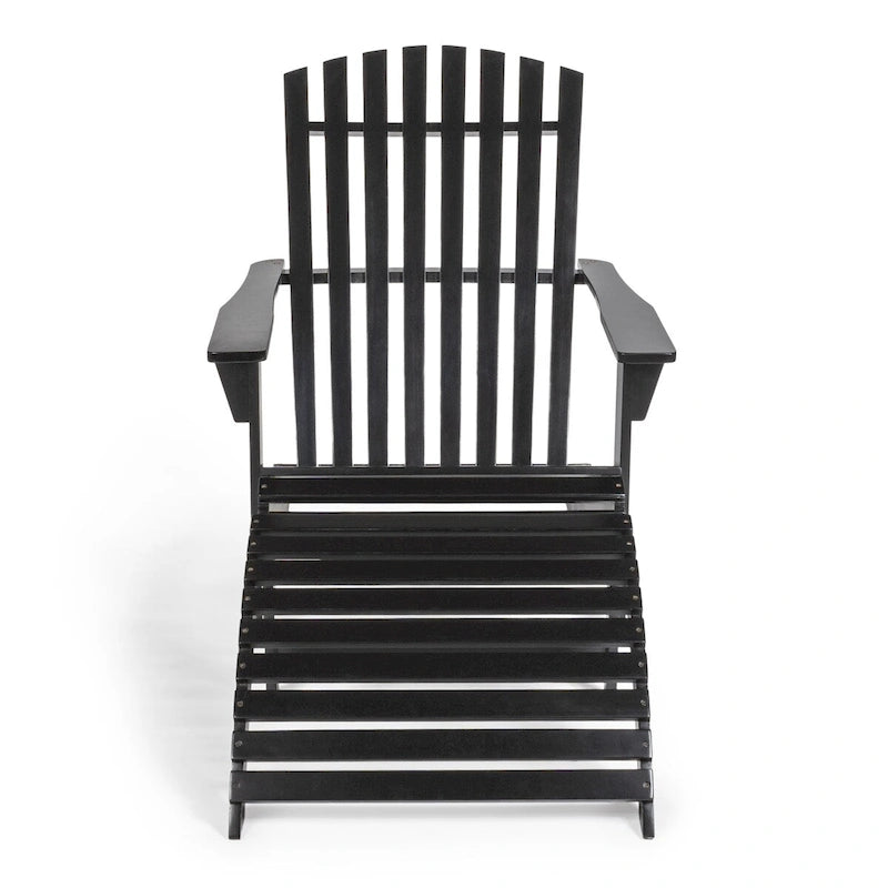 Chaise Adirondack rustique traditionnelle Shoreham 2 pièces en bois d'acacia avec repose-pieds amovible, par JONATHAN Y