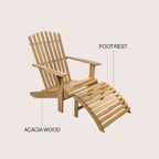 Sedia Adirondack Shoreham tradizionale rustica a 2 pezzi in legno di acacia con poggiapiedi staccabile, di JONATHAN Y