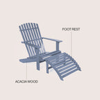 Sedia Adirondack Shoreham tradizionale rustica a 2 pezzi in legno di acacia con poggiapiedi staccabile, di JONATHAN Y