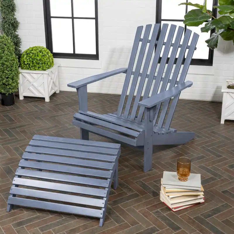 Sedia Adirondack Shoreham tradizionale rustica a 2 pezzi in legno di acacia con poggiapiedi staccabile, di JONATHAN Y