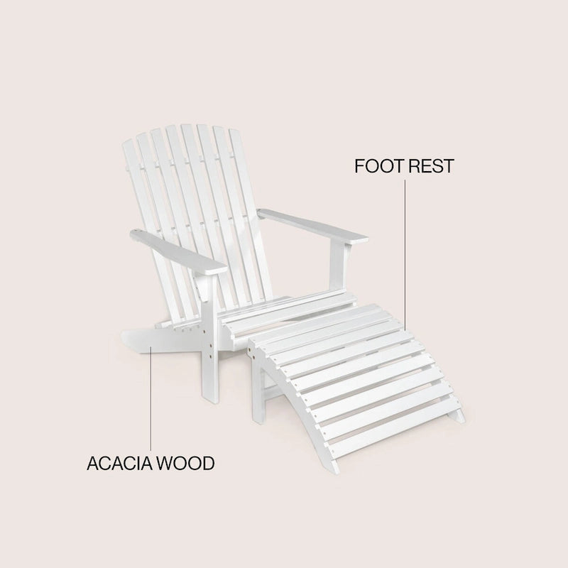 Sedia Adirondack Shoreham tradizionale rustica a 2 pezzi in legno di acacia con poggiapiedi staccabile, di JONATHAN Y