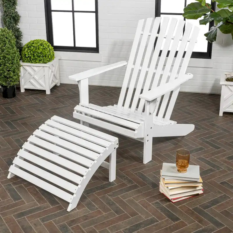 Sedia Adirondack Shoreham tradizionale rustica a 2 pezzi in legno di acacia con poggiapiedi staccabile, di JONATHAN Y