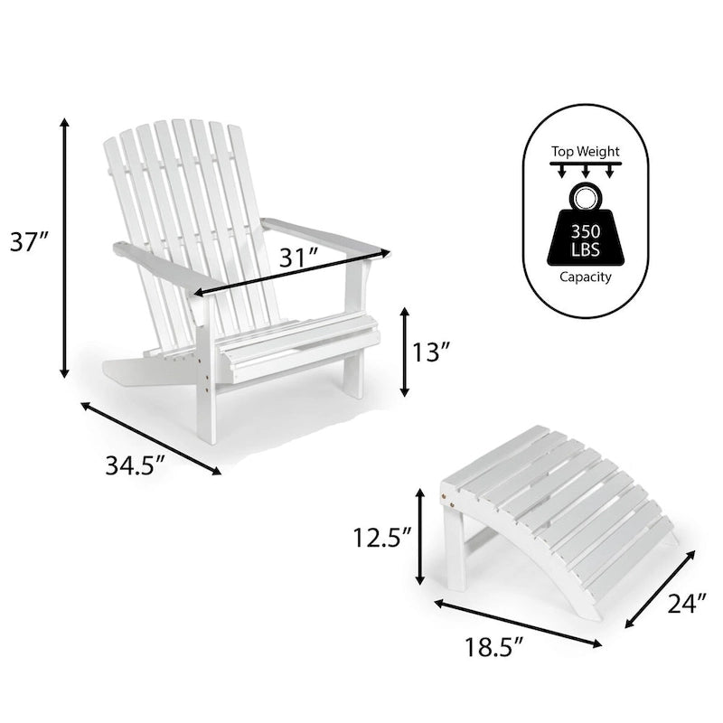Sedia Adirondack Shoreham tradizionale rustica a 2 pezzi in legno di acacia con poggiapiedi staccabile, di JONATHAN Y