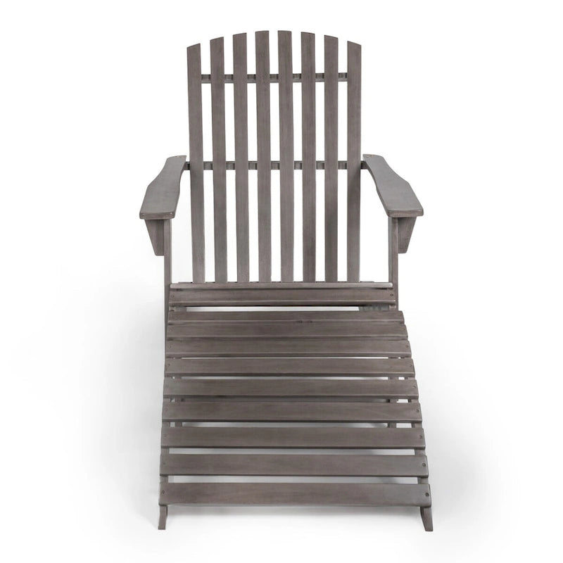 Sedia Adirondack Shoreham tradizionale rustica a 2 pezzi in legno di acacia con poggiapiedi staccabile, di JONATHAN Y