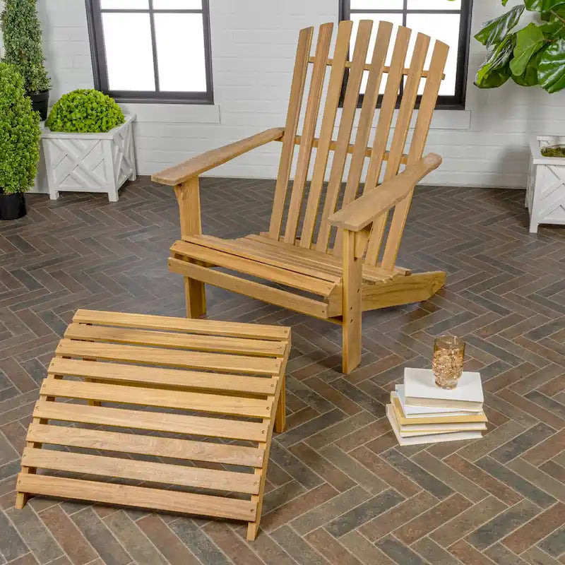 Sedia Adirondack Shoreham tradizionale rustica a 2 pezzi in legno di acacia con poggiapiedi staccabile, di JONATHAN Y