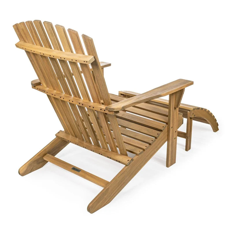 Sedia Adirondack Shoreham tradizionale rustica a 2 pezzi in legno di acacia con poggiapiedi staccabile, di JONATHAN Y