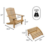 Sedia Adirondack Shoreham tradizionale rustica a 2 pezzi in legno di acacia con poggiapiedi staccabile, di JONATHAN Y