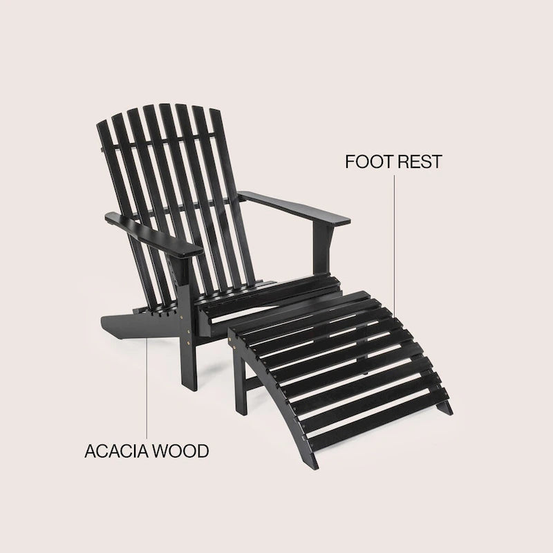 Sedia Adirondack Shoreham tradizionale rustica a 2 pezzi in legno di acacia con poggiapiedi staccabile, di JONATHAN Y