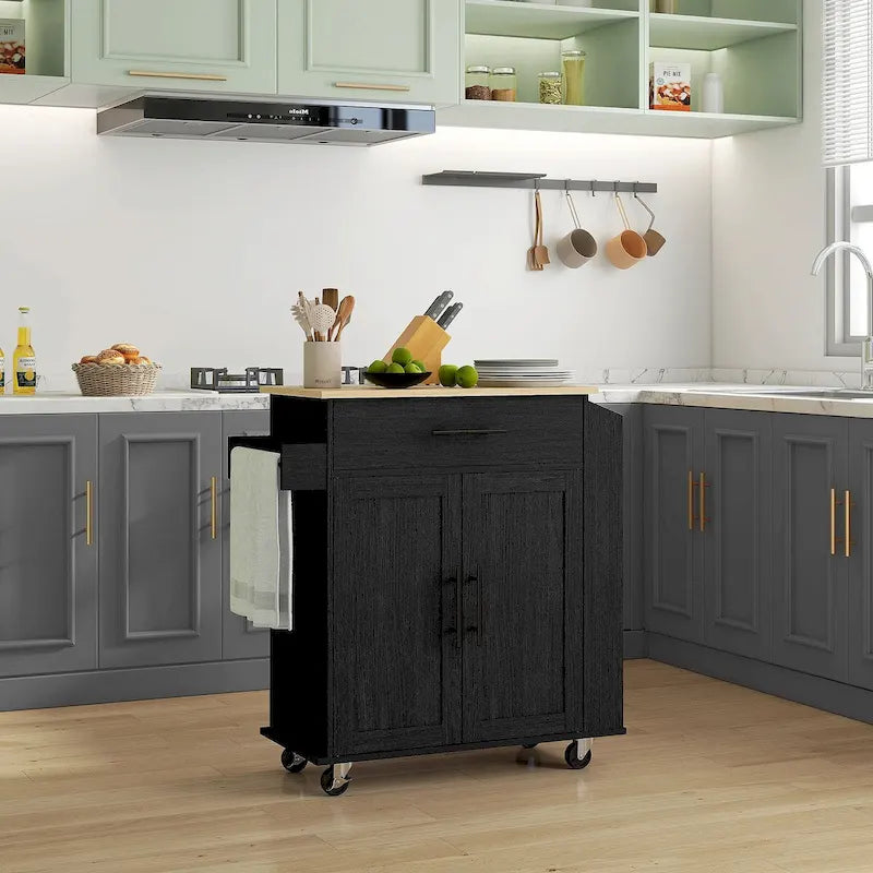 HOMCOM Isola Cucina con Contenitore, Carrello da Cucina su Ruote con Prese CA e Porte USB