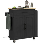 HOMCOM Isola Cucina con Contenitore, Carrello da Cucina su Ruote con Prese CA e Porte USB