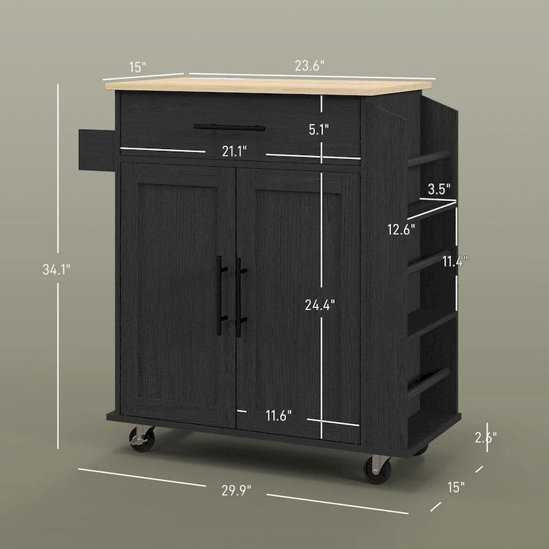 HOMCOM Isola Cucina con Contenitore, Carrello da Cucina su Ruote con Prese CA e Porte USB