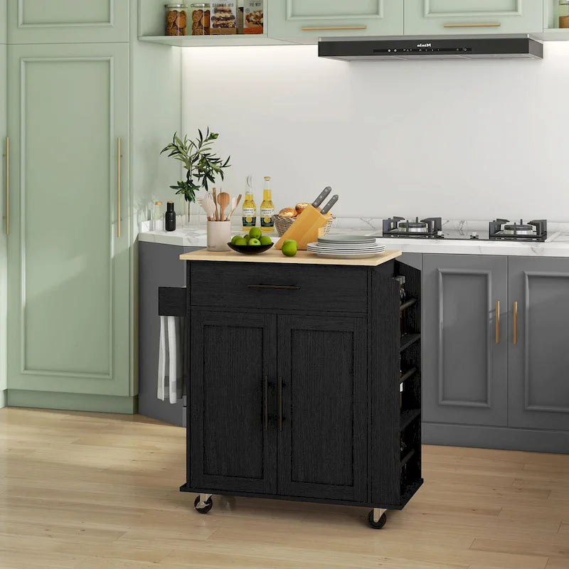 HOMCOM Isola Cucina con Contenitore, Carrello da Cucina su Ruote con Prese CA e Porte USB