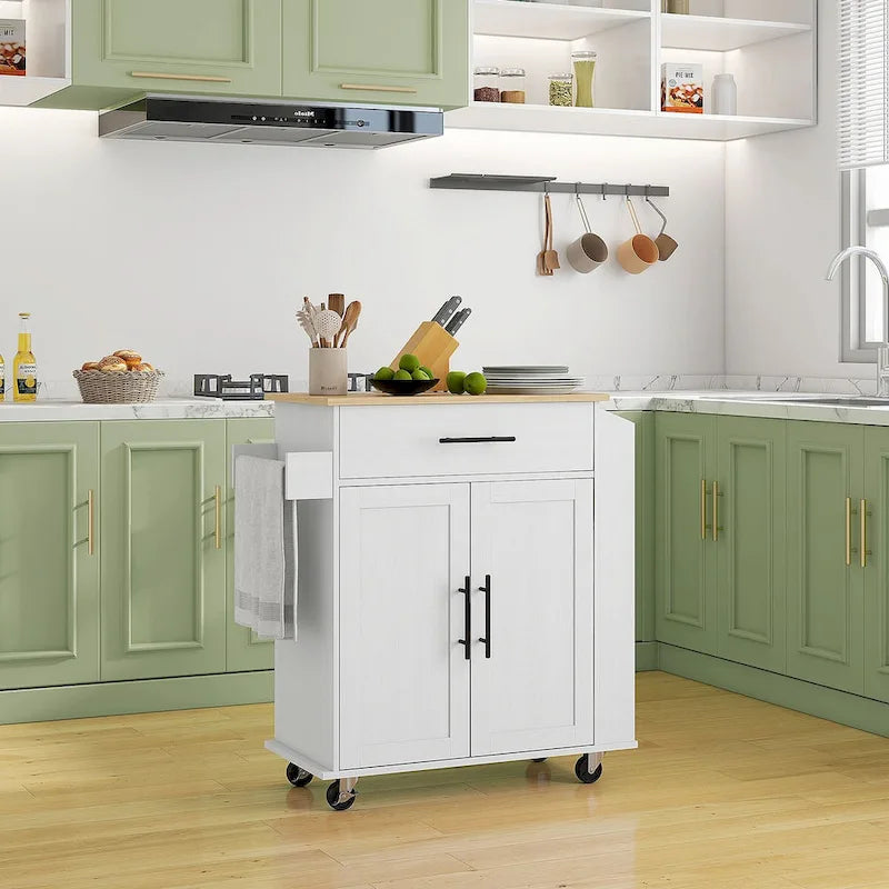 HOMCOM Isola Cucina con Contenitore, Carrello da Cucina su Ruote con Prese CA e Porte USB