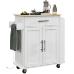 HOMCOM Isola Cucina con Contenitore, Carrello da Cucina su Ruote con Prese CA e Porte USB