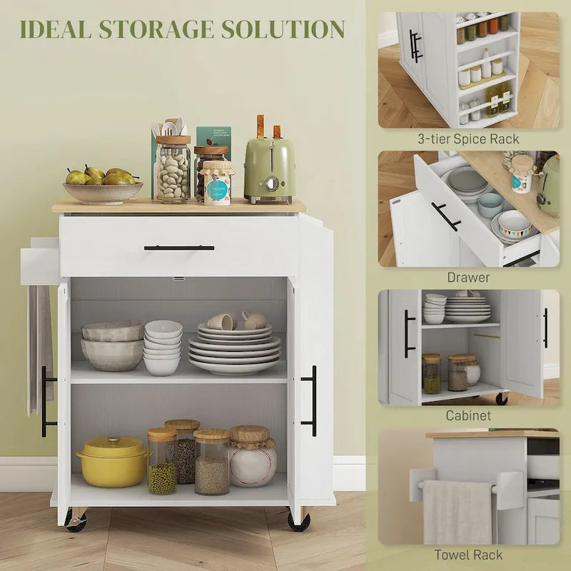 HOMCOM Isola Cucina con Contenitore, Carrello da Cucina su Ruote con Prese CA e Porte USB
