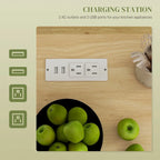 HOMCOM Isola Cucina con Contenitore, Carrello da Cucina su Ruote con Prese CA e Porte USB