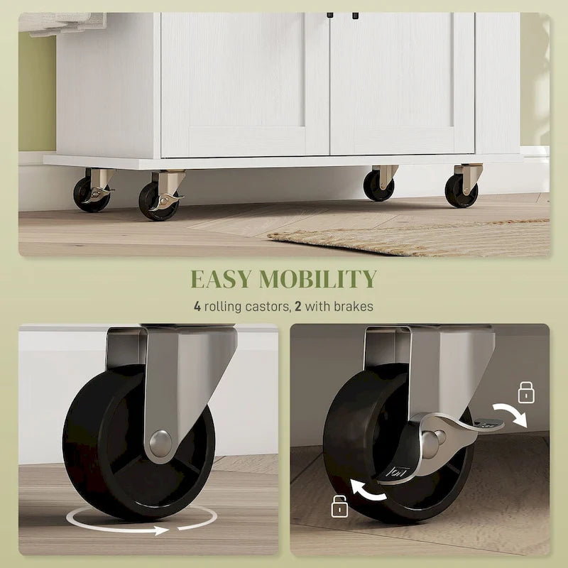 HOMCOM Isola Cucina con Contenitore, Carrello da Cucina su Ruote con Prese CA e Porte USB