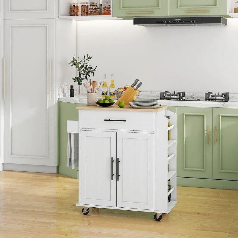 HOMCOM Isola Cucina con Contenitore, Carrello da Cucina su Ruote con Prese CA e Porte USB