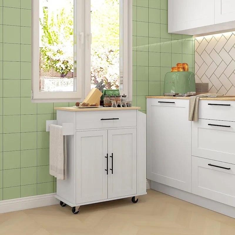 HOMCOM Isola Cucina con Contenitore, Carrello da Cucina su Ruote con Prese CA e Porte USB