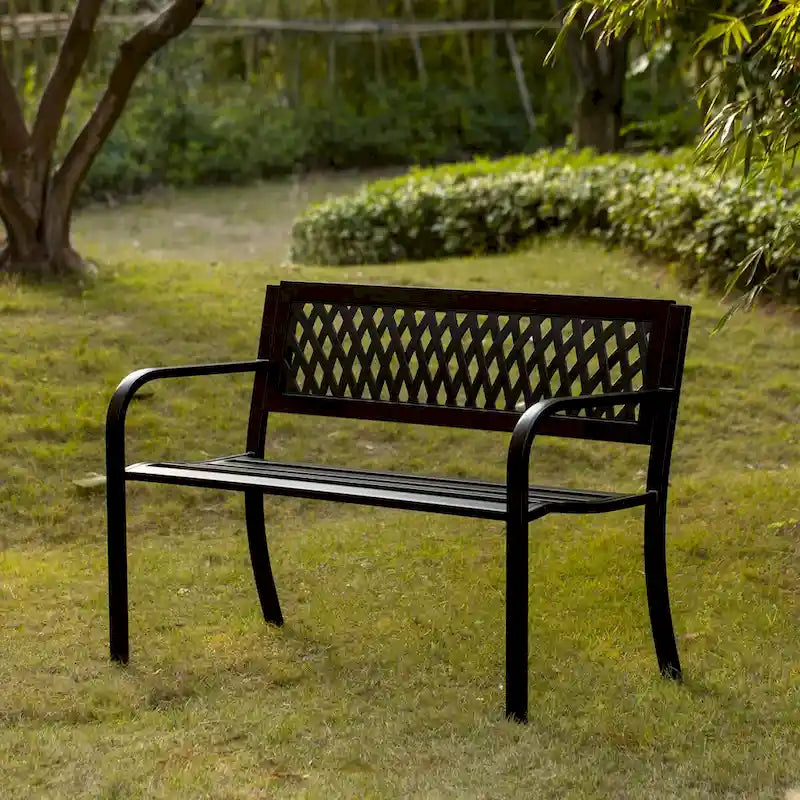 Gardenised Panca da Esterno in Acciaio 47", per Giardino, Patio, Terrazzo e Balcone, Nera, Resistente alle Intemperie, Seduta da Parco