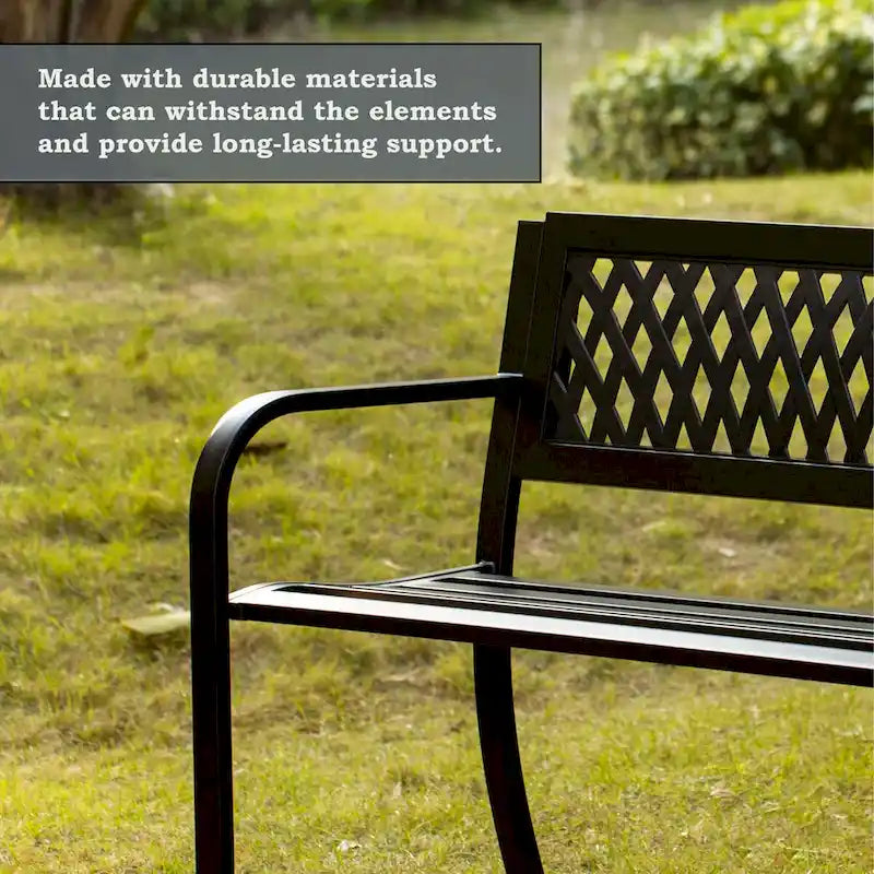 Gardenised Panca da Esterno in Acciaio 47", per Giardino, Patio, Terrazzo e Balcone, Nera, Resistente alle Intemperie, Seduta da Parco