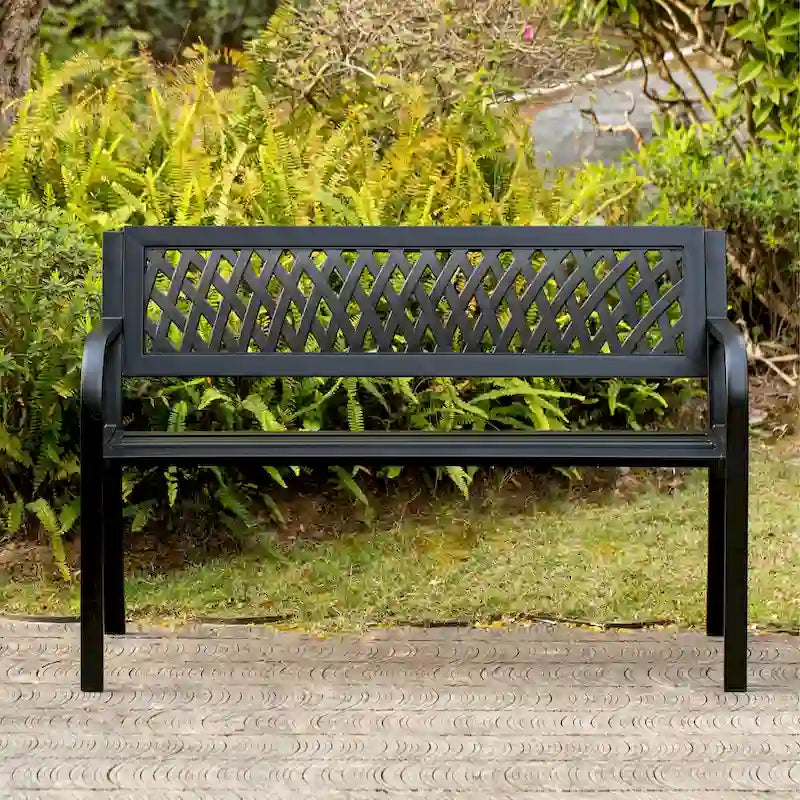 Gardenised Panca da Esterno in Acciaio 47", per Giardino, Patio, Terrazzo e Balcone, Nera, Resistente alle Intemperie, Seduta da Parco