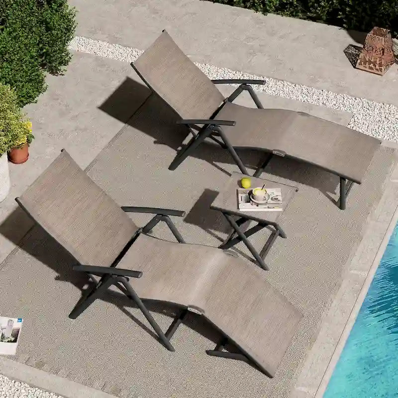 VredHom Lettino Pieghevole Portatile da Esterno con Tavolino (Set da 3) - 70 L x 20 P x 14 A