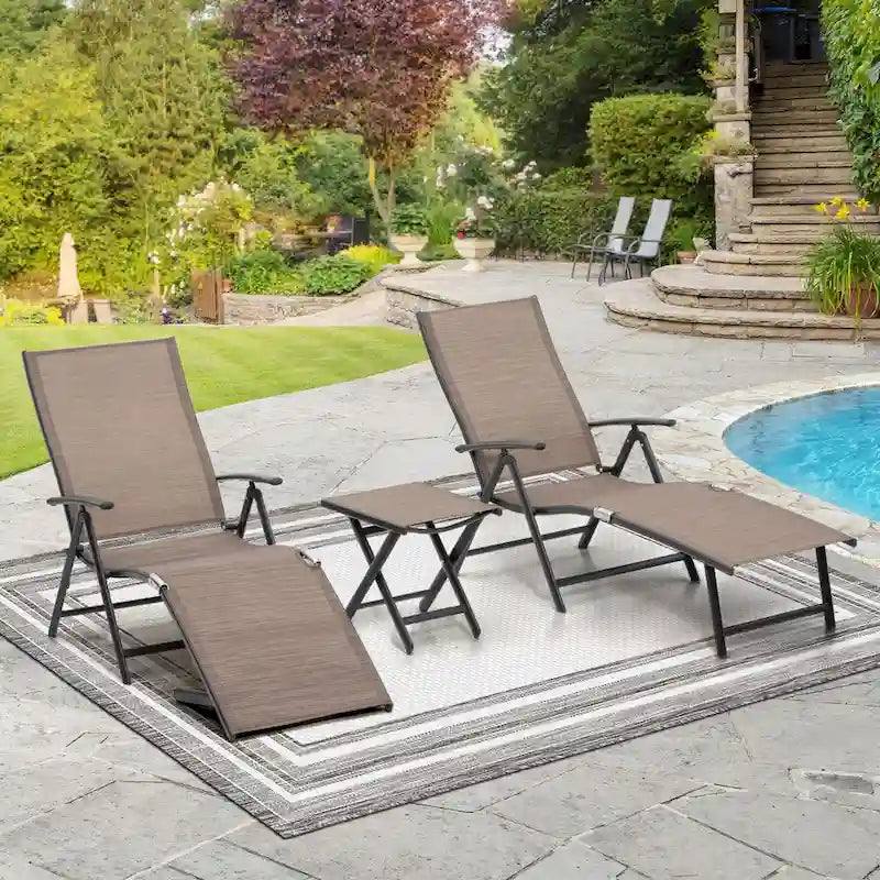 VredHom Lettino Pieghevole Portatile da Esterno con Tavolino (Set da 3) - 70 L x 20 P x 14 A