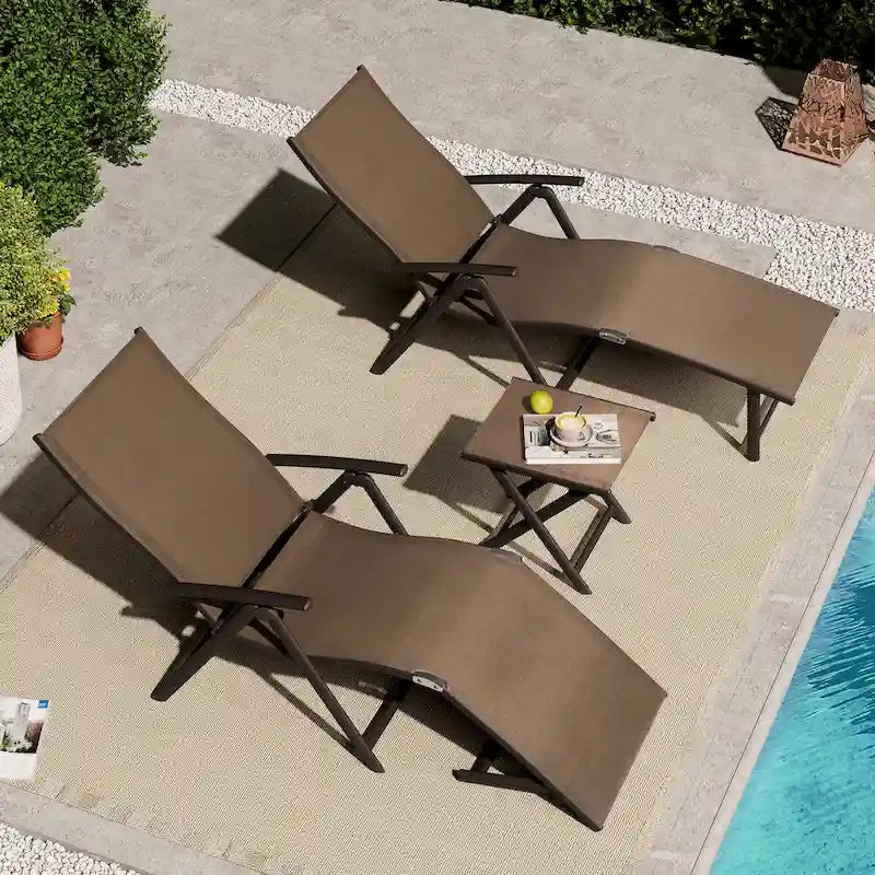 VredHom Lettino Pieghevole Portatile da Esterno con Tavolino (Set da 3) - 70 L x 20 P x 14 A
