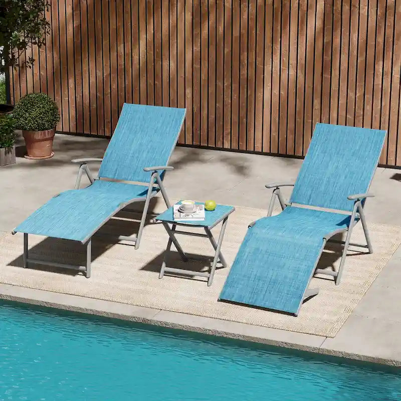 VredHom Lettino Pieghevole Portatile da Esterno con Tavolino (Set da 3) - 70 L x 20 P x 14 A