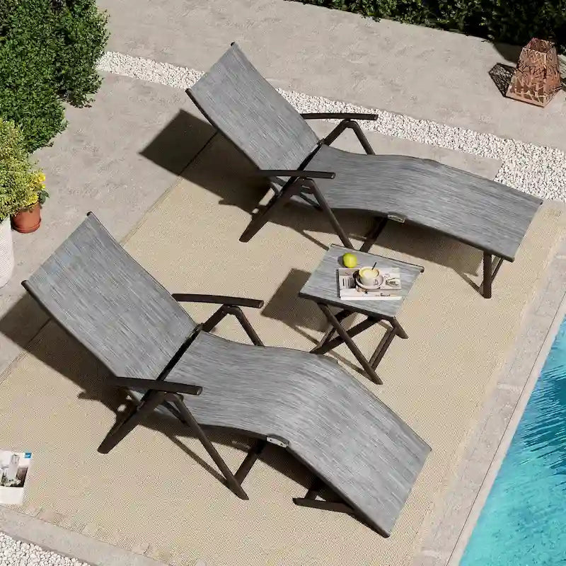 VredHom Lettino Pieghevole Portatile da Esterno con Tavolino (Set da 3) - 70 L x 20 P x 14 A