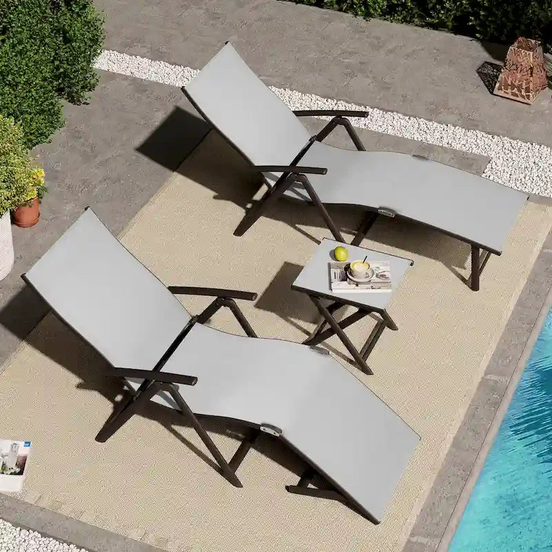 VredHom Lettino Pieghevole Portatile da Esterno con Tavolino (Set da 3) - 70 L x 20 P x 14 A
